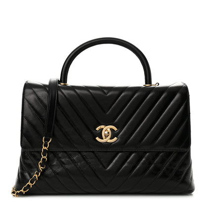 Chanel Calfskin Chevron Quilted Medium Coco Handle Flap Black 1 of 14