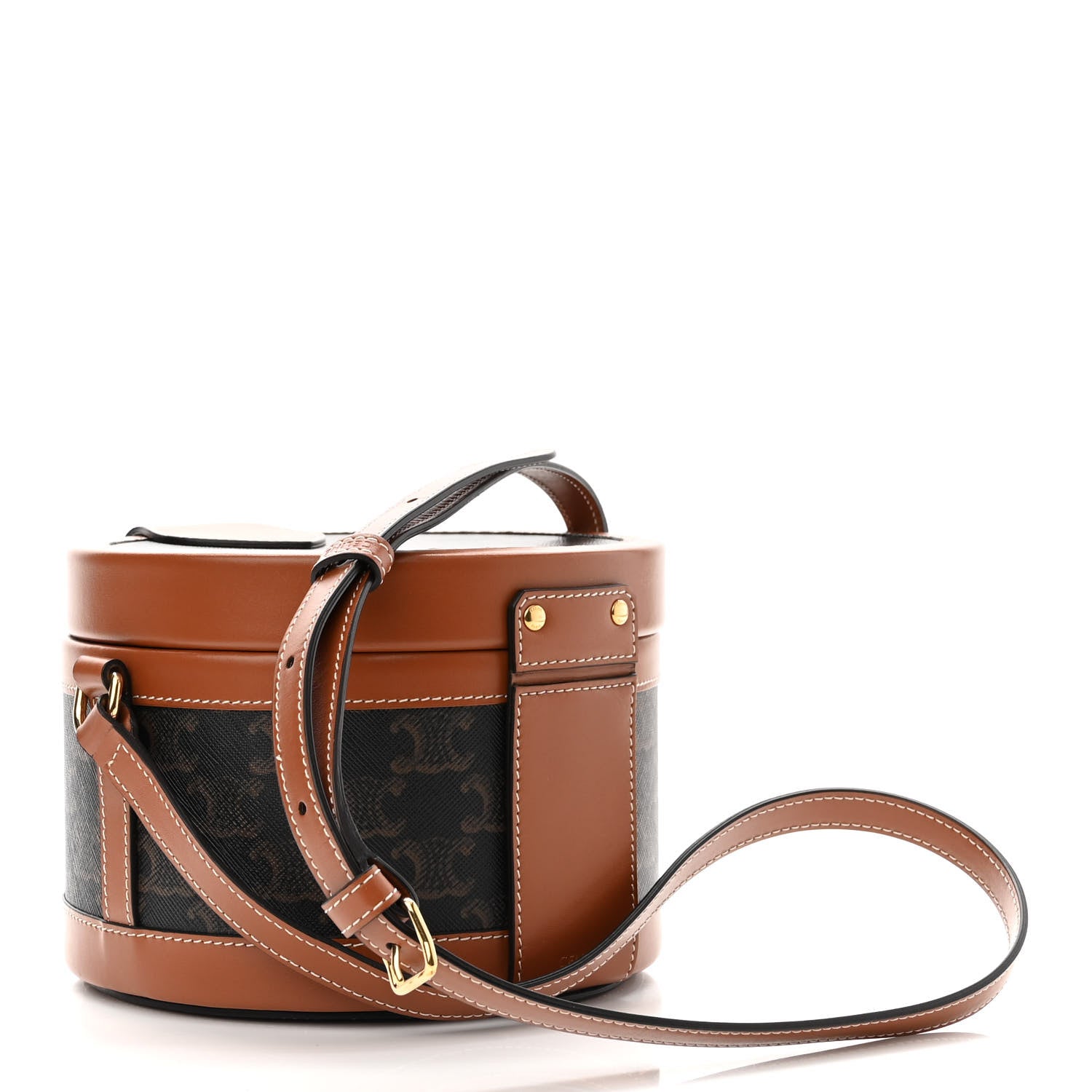 Celine Calfskin Triomphe Canvas Medium Tambour Bag Tan 3 of 10