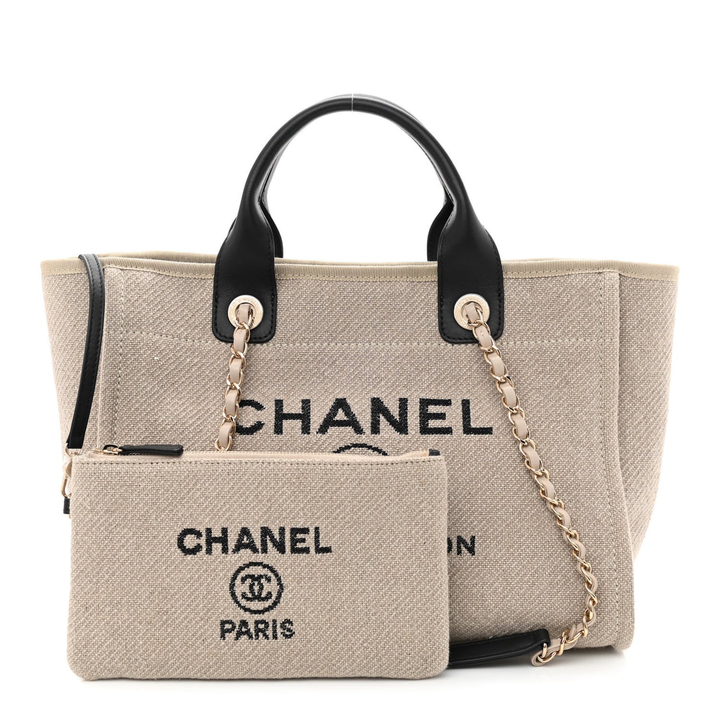 Mixed Fibers Small Deauville Tote Beige Black