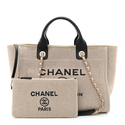 Chanel Mixed Fibers Small Deauville Tote Beige Black 1 of 13