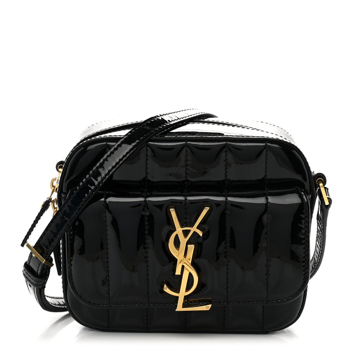 Patent Matelasse Monogram Toy Vicky Camera Bag Black