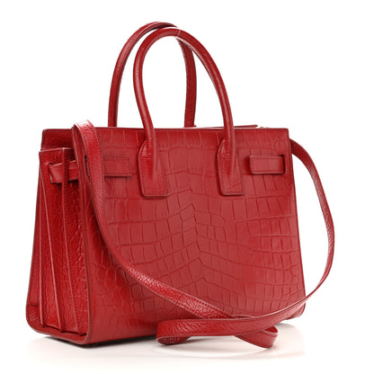 Saint Laurent Calfskin Crocodile Embossed Baby Sac De Jour Red 3 of 11