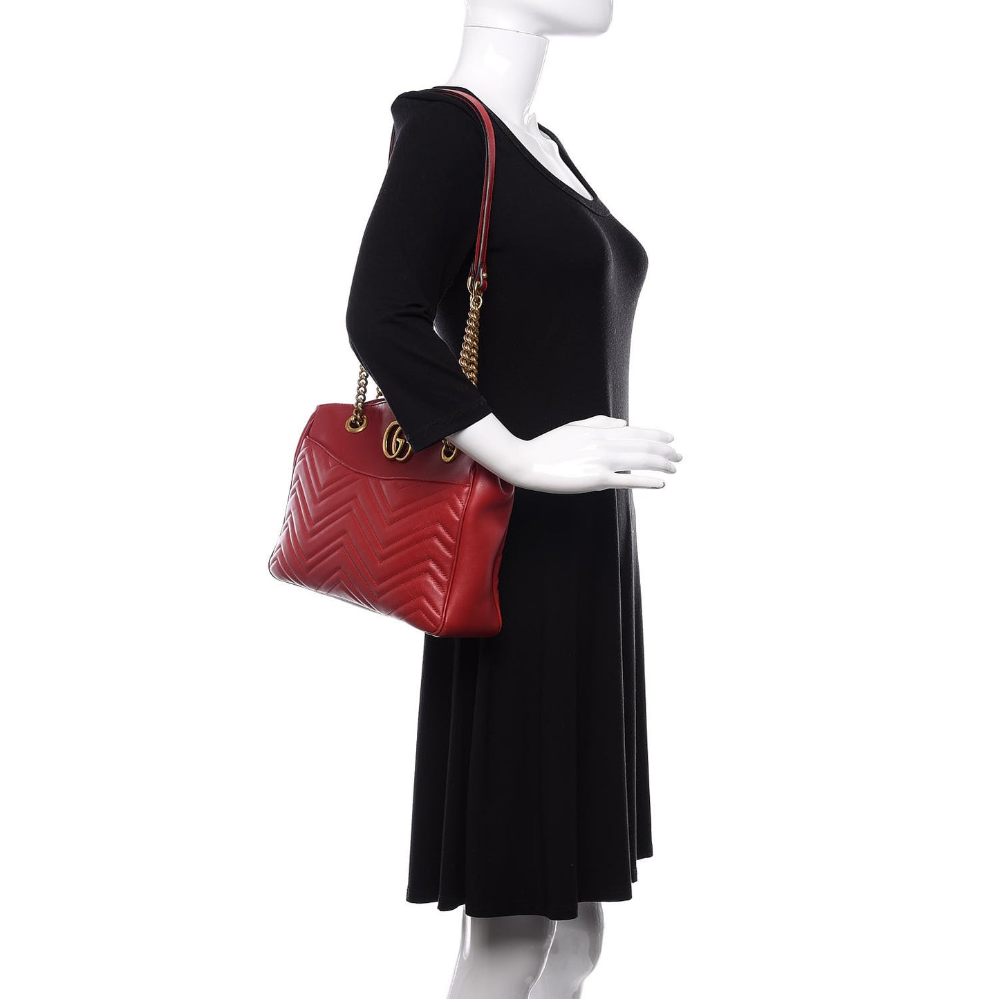 Calfskin Matelasse Medium GG Marmont Open Top Shoulder Bag Hibiscus Red