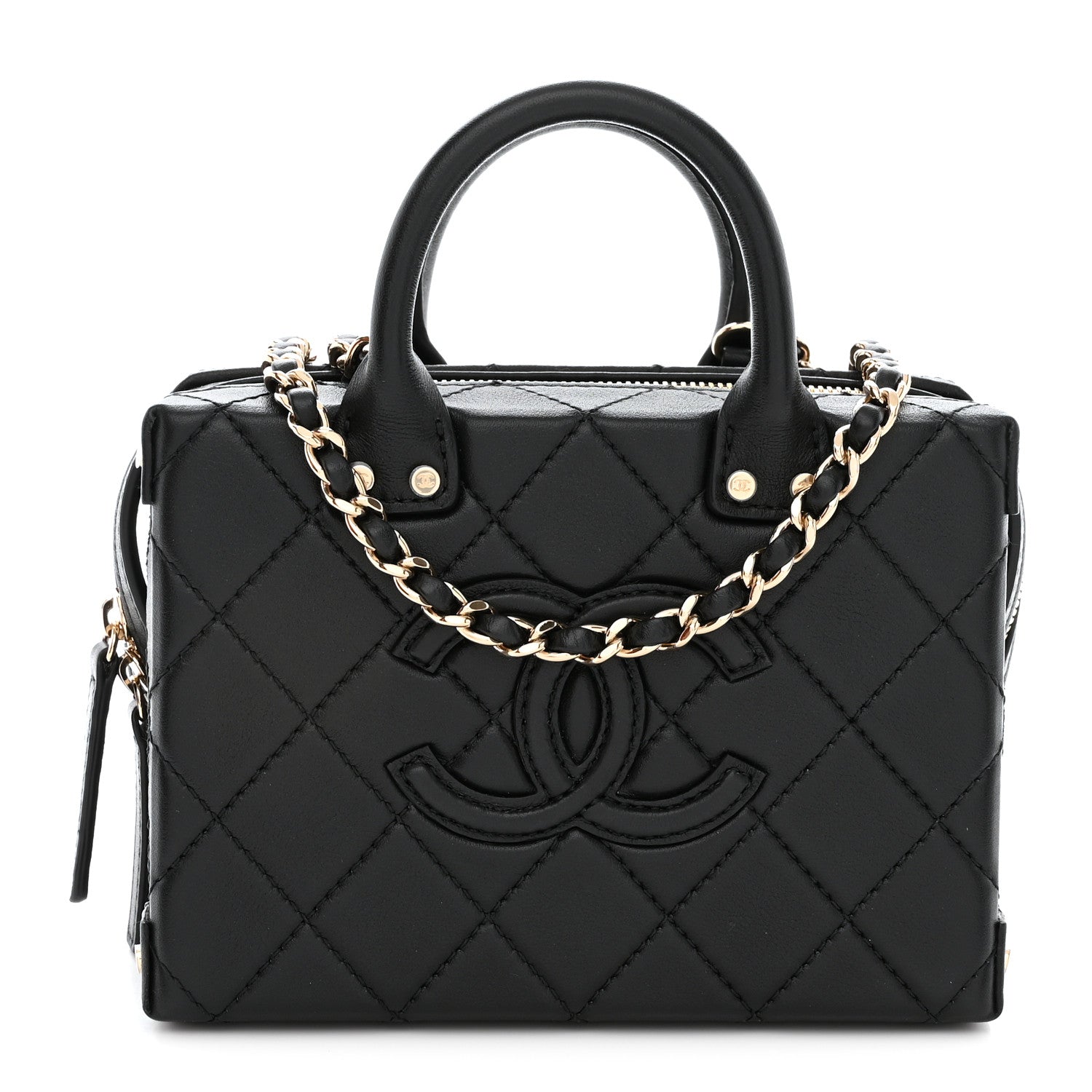Chanel Calfskin Quilted Small Studded Square Vanity Case Black 1 of 11