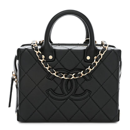 Chanel Calfskin Quilted Small Studded Square Vanity Case Black 1 of 11