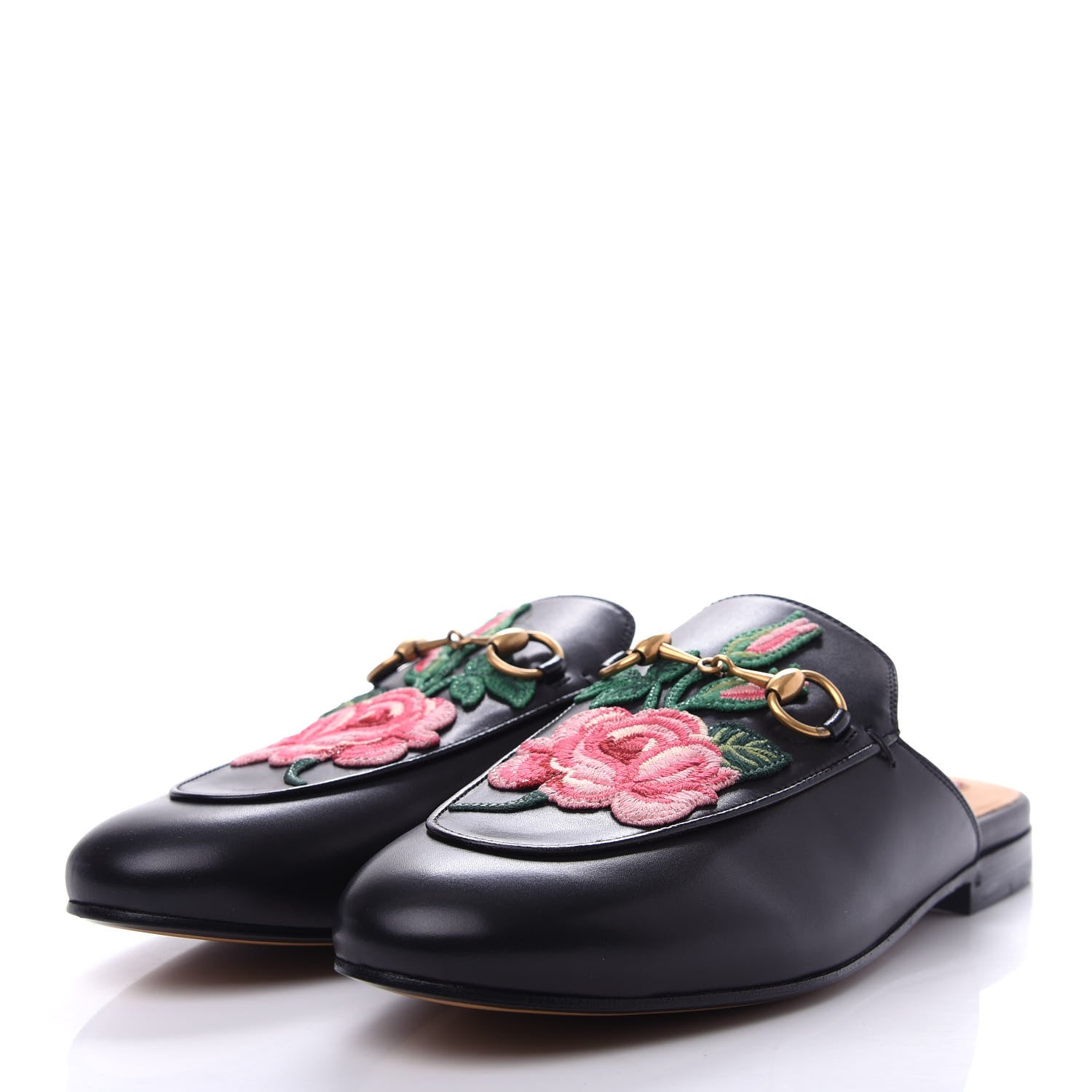 Gucci Calfskin Flower Embroidered Princetown Slippers 37 Black 3 of 12