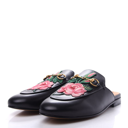 Gucci Calfskin Flower Embroidered Princetown Slippers 37 Black 3 of 12