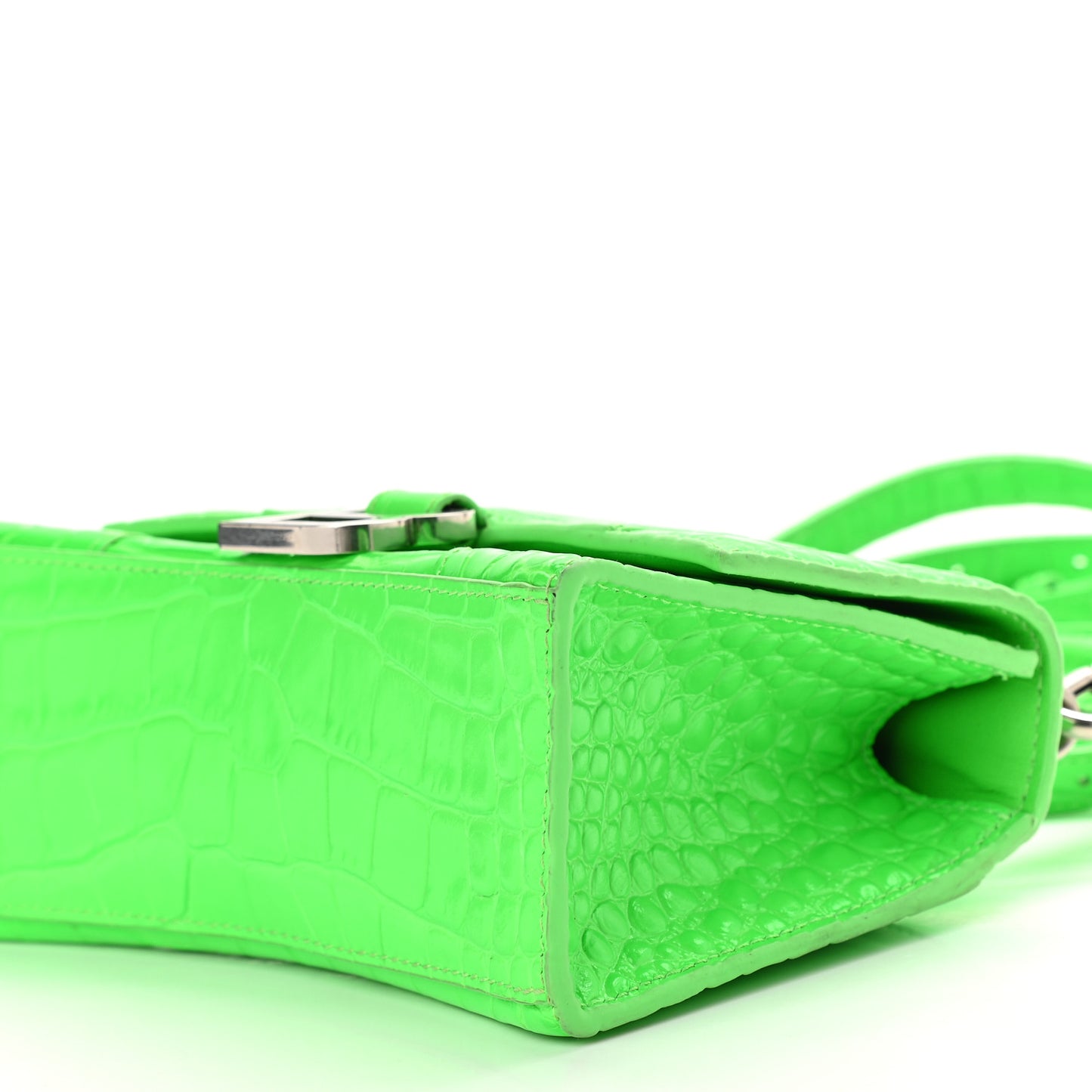 Shiny Calfskin Crocodile Embossed Hourglass Top Handle Bag XS Fluo Green