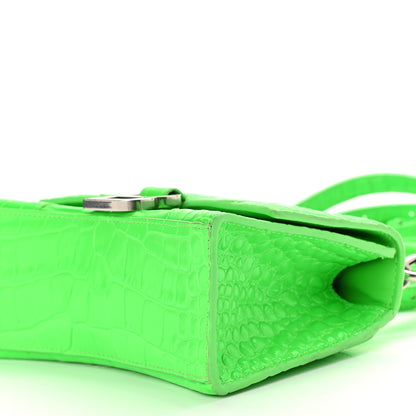 Balenciaga Shiny Calfskin Crocodile Embossed Hourglass Top Handle Bag XS Fluo Green 9 of 13