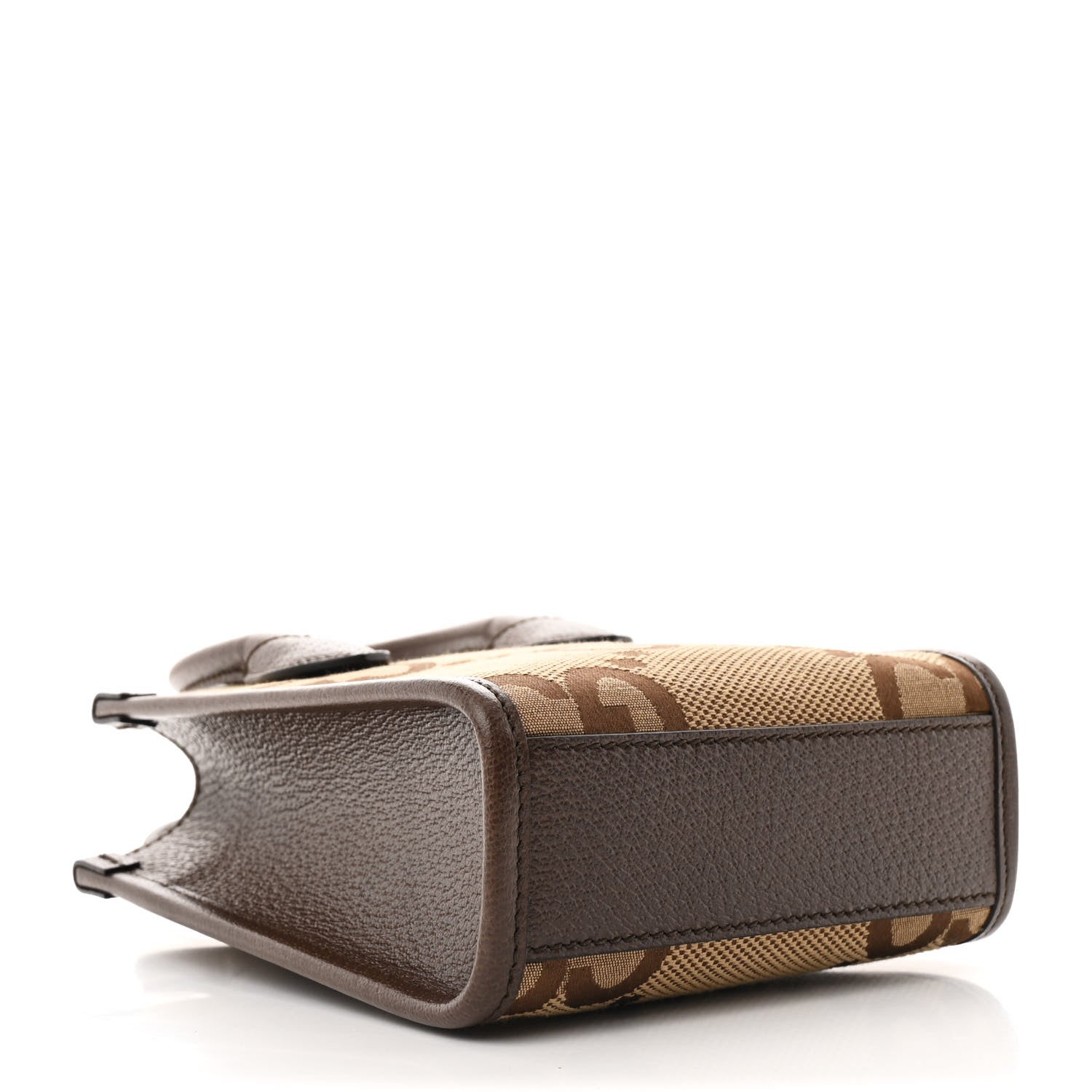 Gucci Monogram Jumbo GG Textured Dollar Calfskin Web Mini Vertical Tote Camel Ebony New Acero 4 of 10