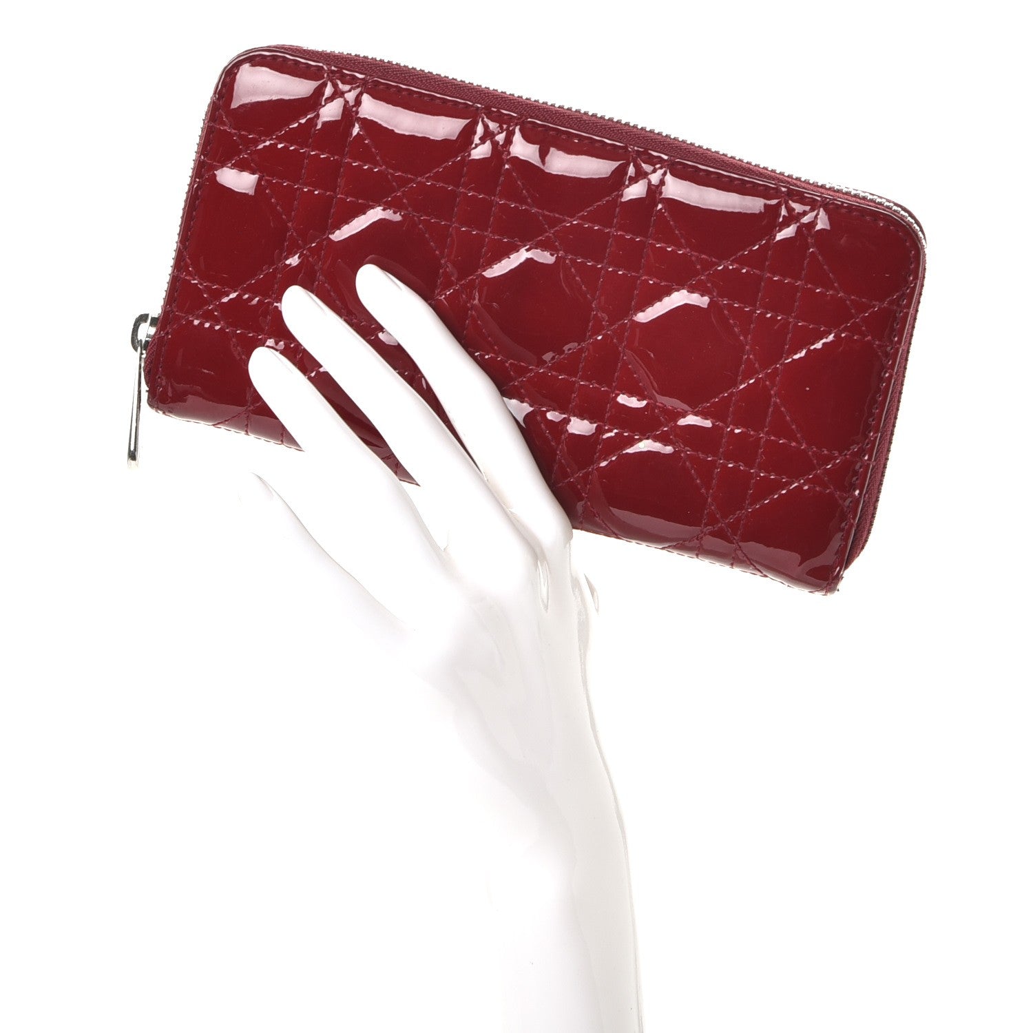 Christian Dior Patent Cannage Lady Dior Continental Zip Wallet Red 2 of 8