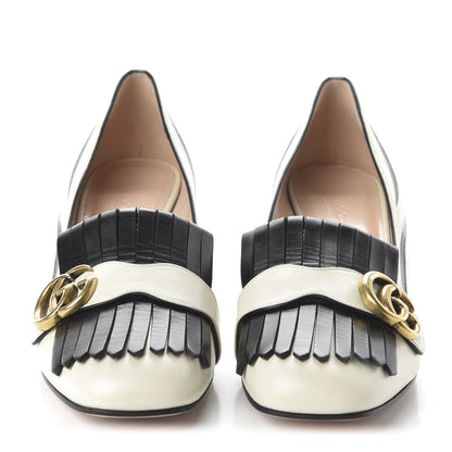 Gucci Malaga Kid Zebra Inlay GG Marmont Fringe Loafer 50mm Pumps 39 Mystic White Black 2 of 8