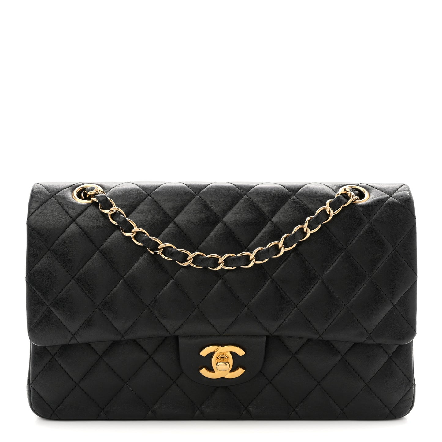 Lambskin Quilted Medium Double Flap Black