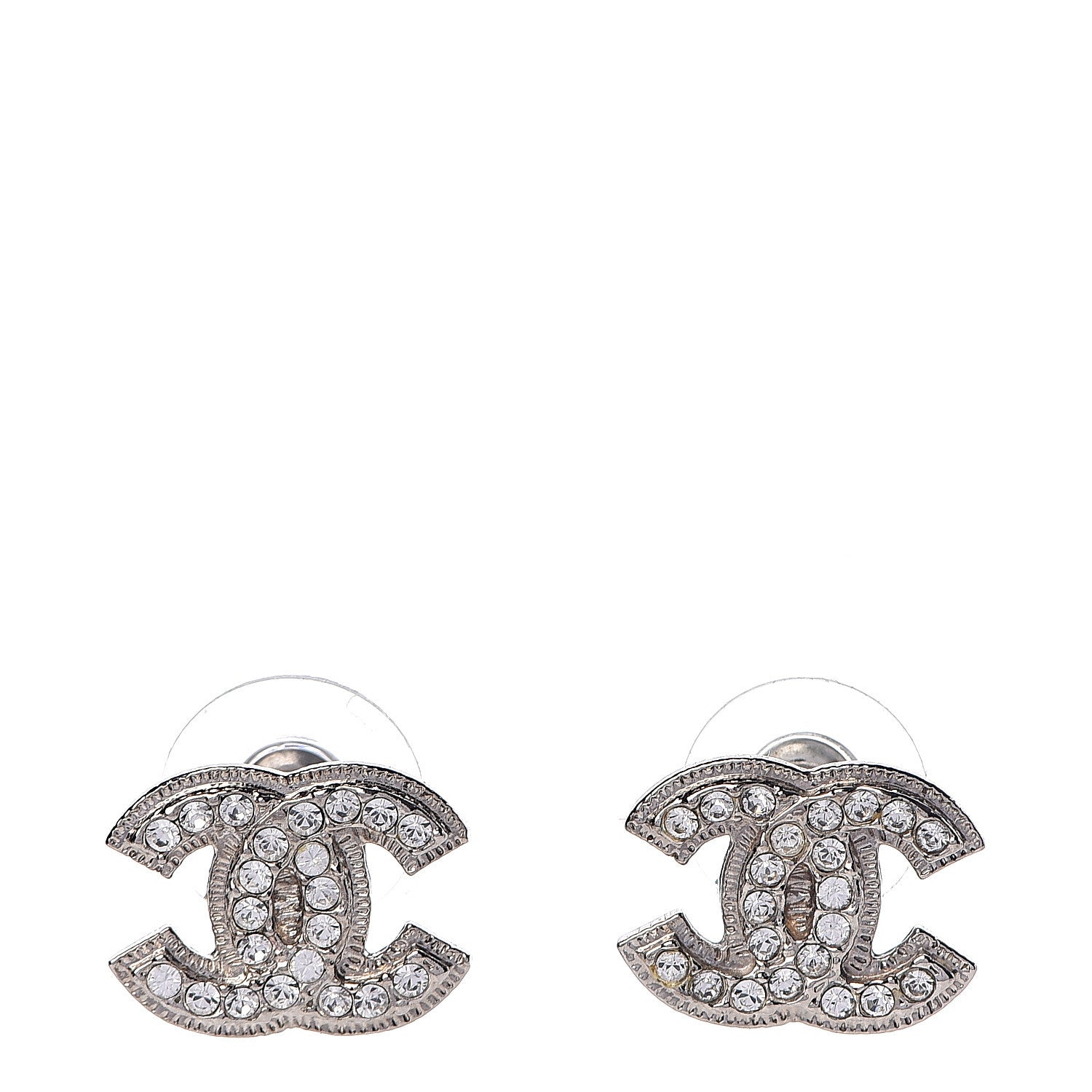 Chanel Crystal Timeless CC Earrings Silver 1 of 5