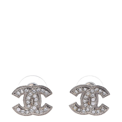 Chanel Crystal Timeless CC Earrings Silver 1 of 5