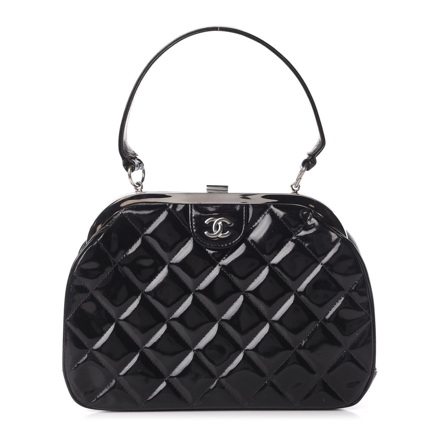 Patent Quilted Kisslock Frame Bag Black
