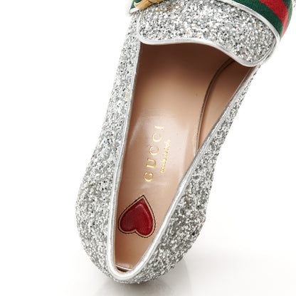 Gucci Glitter Nappa Web Peyton 75mm Loafer Pumps 37.5 Argento 7 of 10
