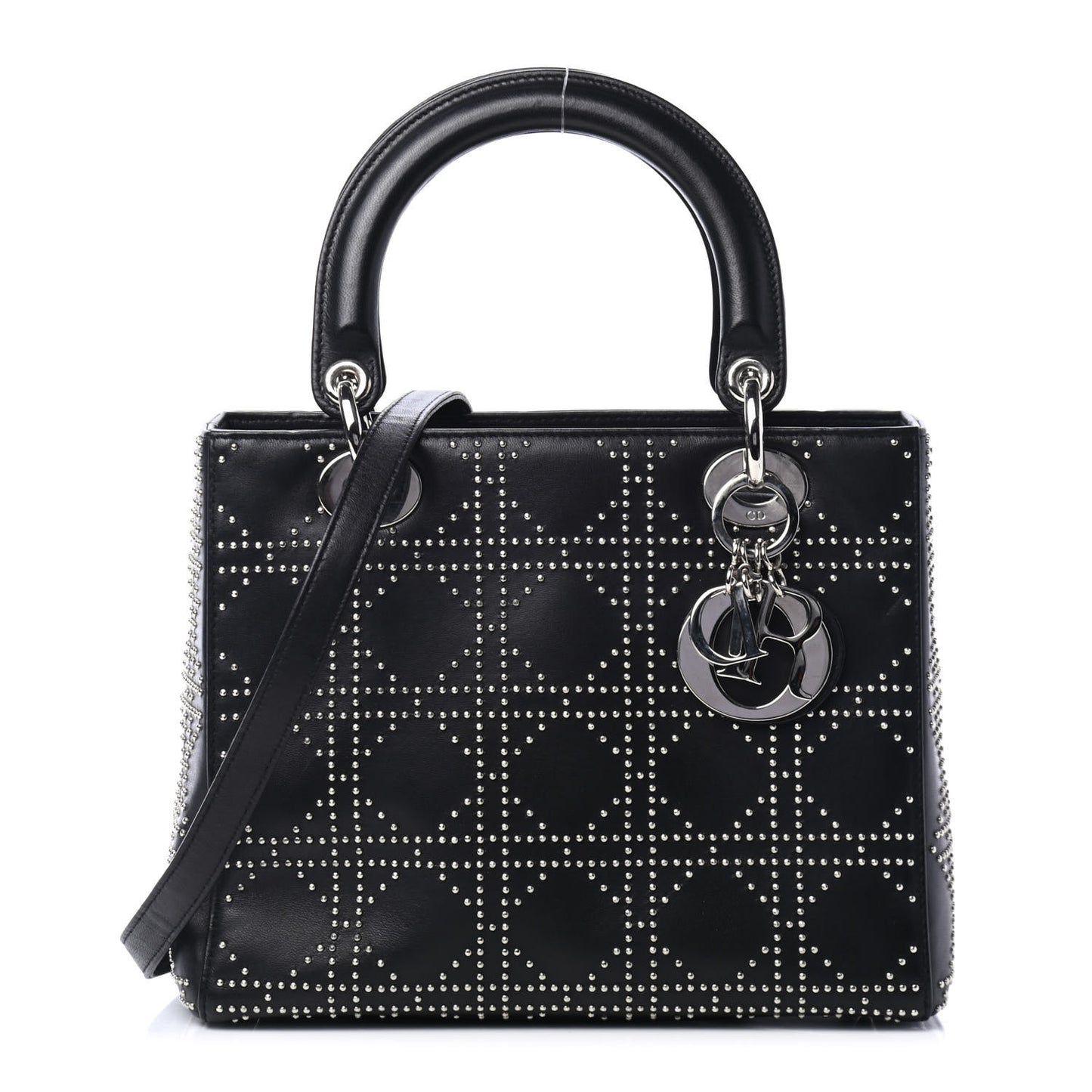 Calfskin Cannage Studded Medium Supple Lady Dior Black