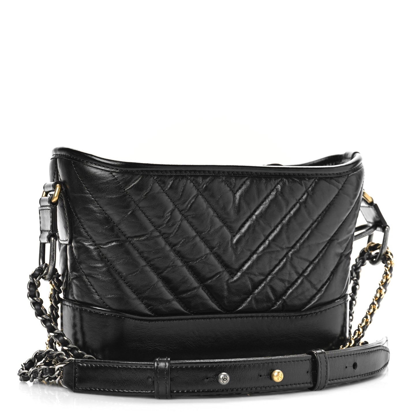 Aged Calfskin Chevron Quilted Small Gabrielle Hobo Black