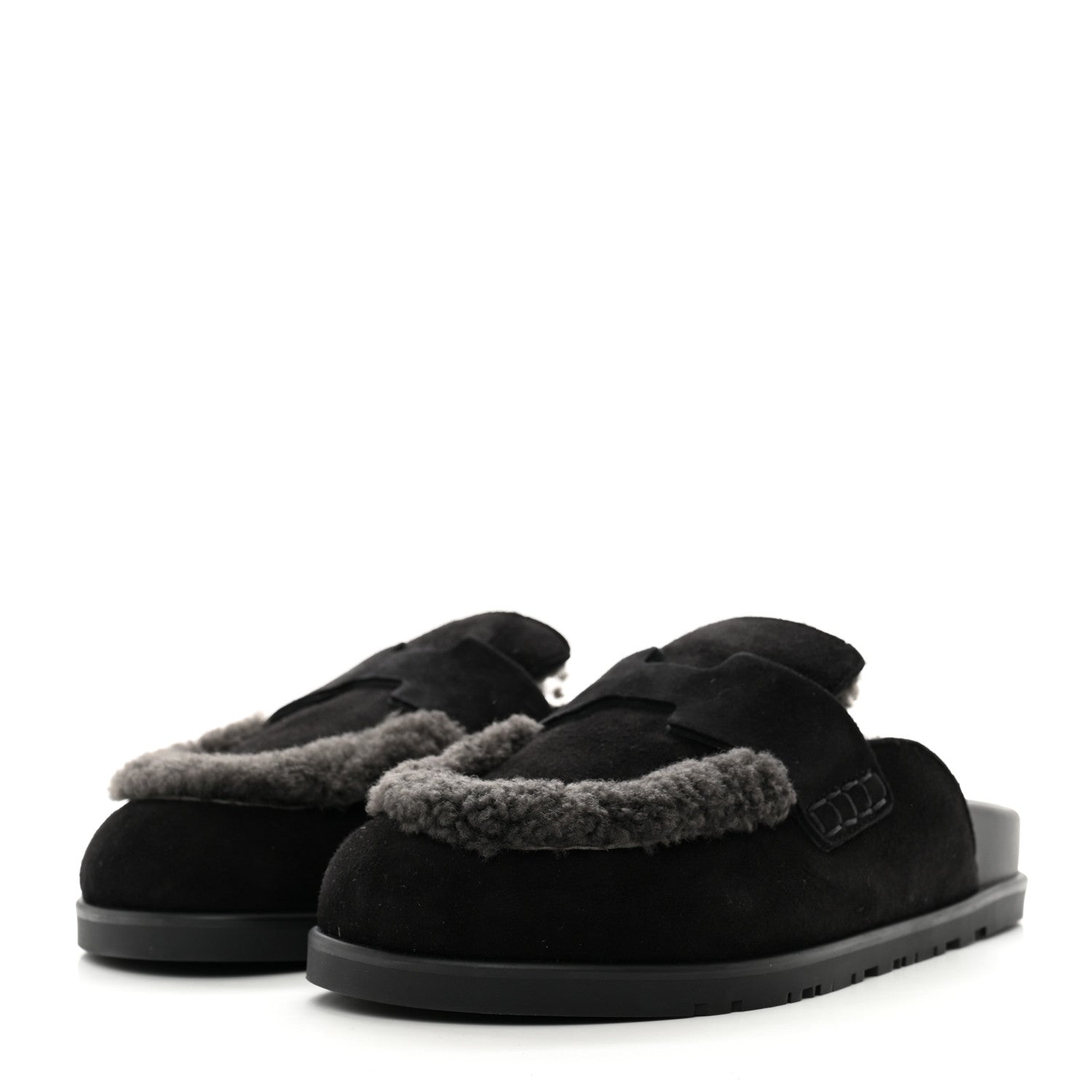 Hermes Suede Goatskin Shearling Go Mules 36.5 Black 3 of 8