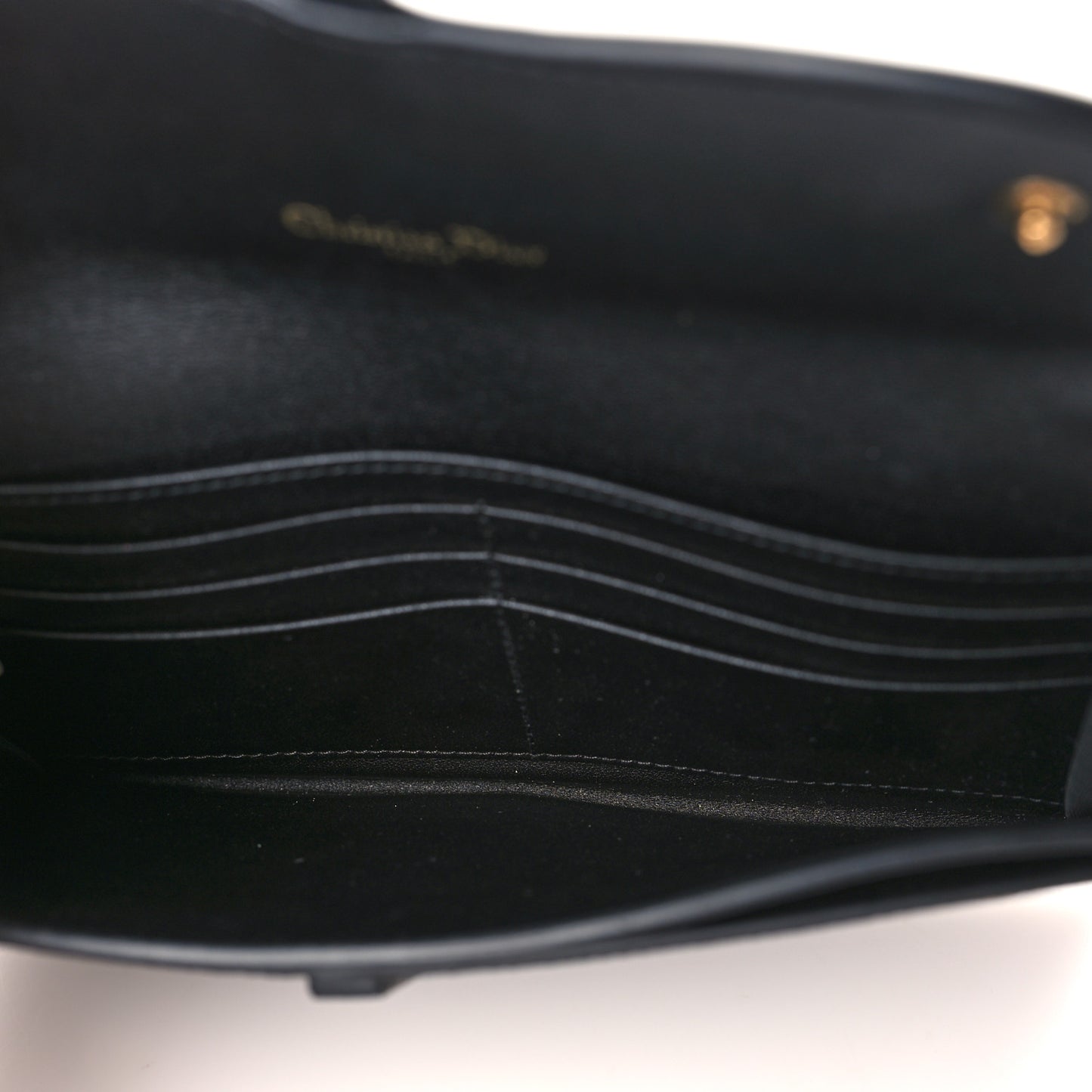 Grained Calfskin Saddle Chain Wallet Pouch Black