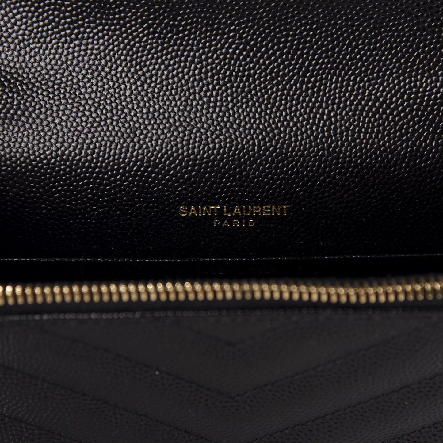 Grain De Poudre Matelasse Chevron Monogram Envelope Chain Wallet Black