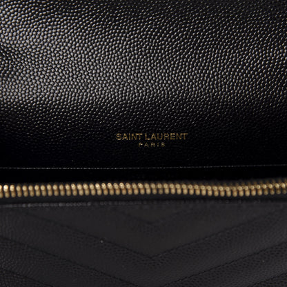 Saint Laurent Grain De Poudre Matelasse Chevron Monogram Envelope Chain Wallet Black 8 of 11