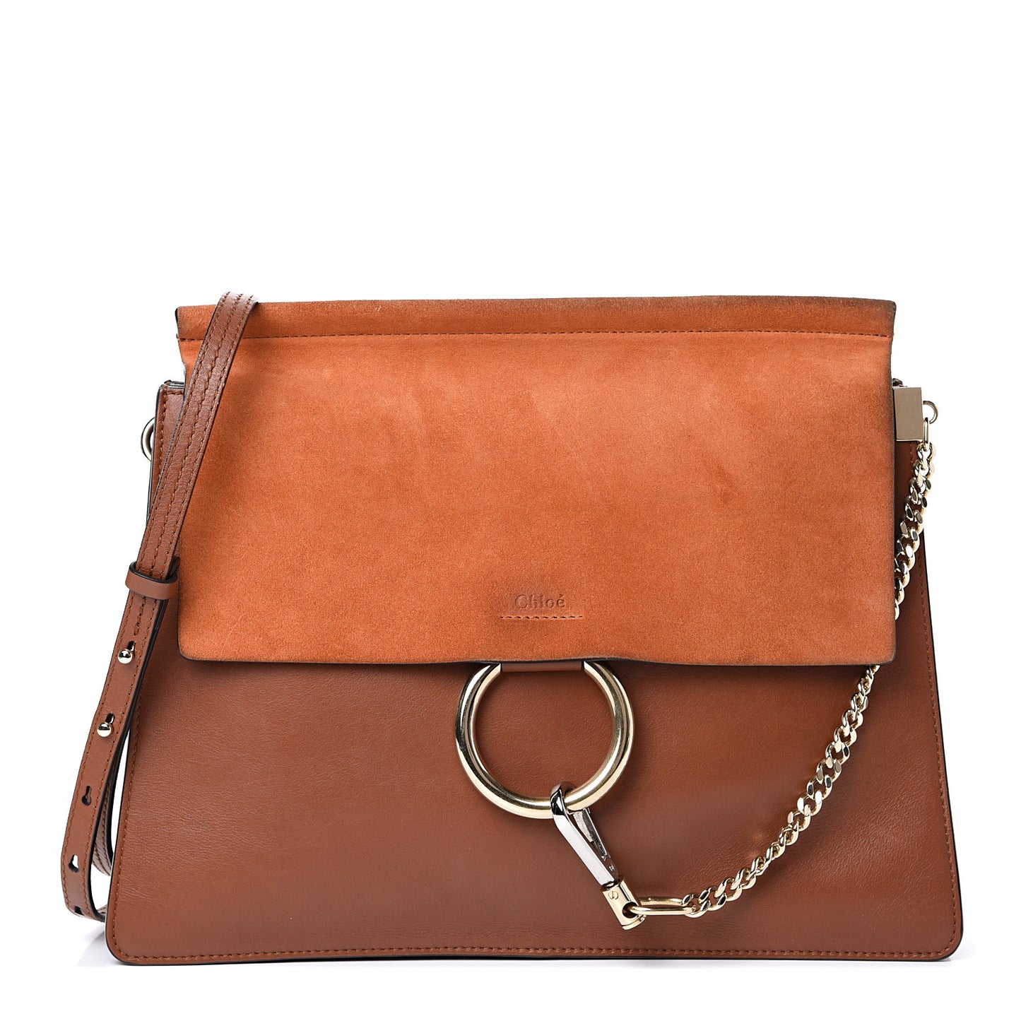 Suede Calfskin Medium Faye Shoulder Bag Tobacco
