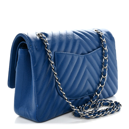 Chanel Caviar Chevron Quilted Medium Double Flap Blue 3 of 10