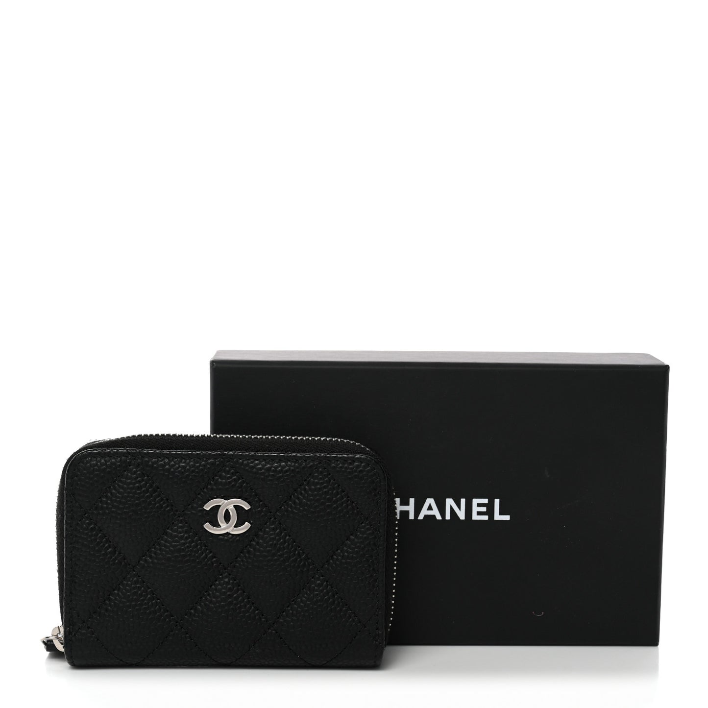 Caviar Quilted Zip Coin Purse Black