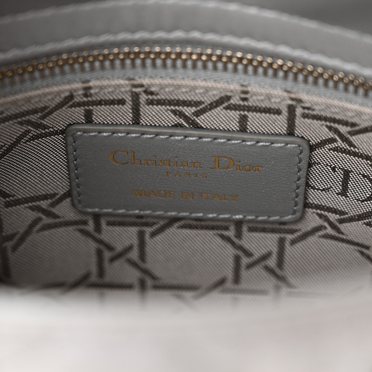 Metallic Lambskin Cannage Mini Lady Dior Grey