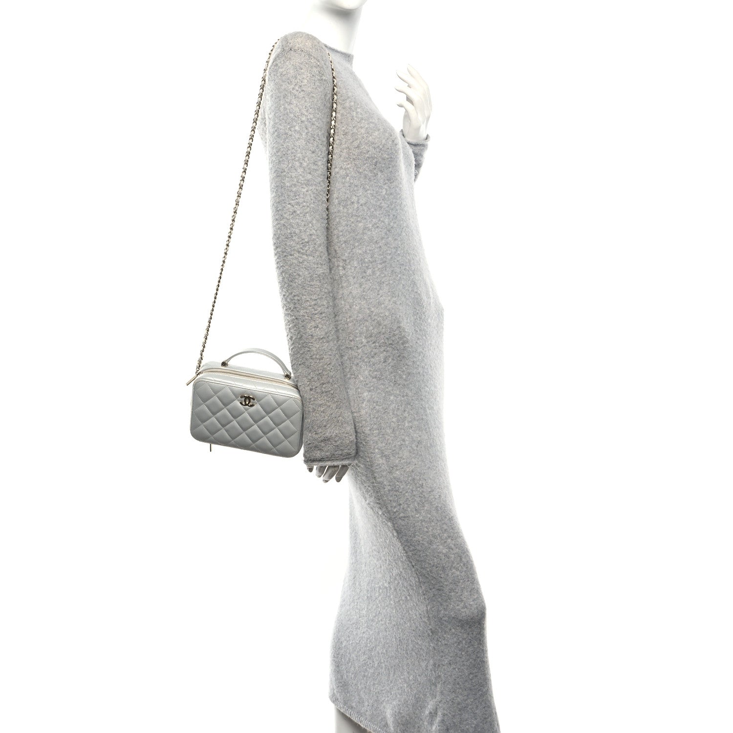 Chanel Metallic Lambskin Quilted Top Handle Vanity Case Silver 2 of 11