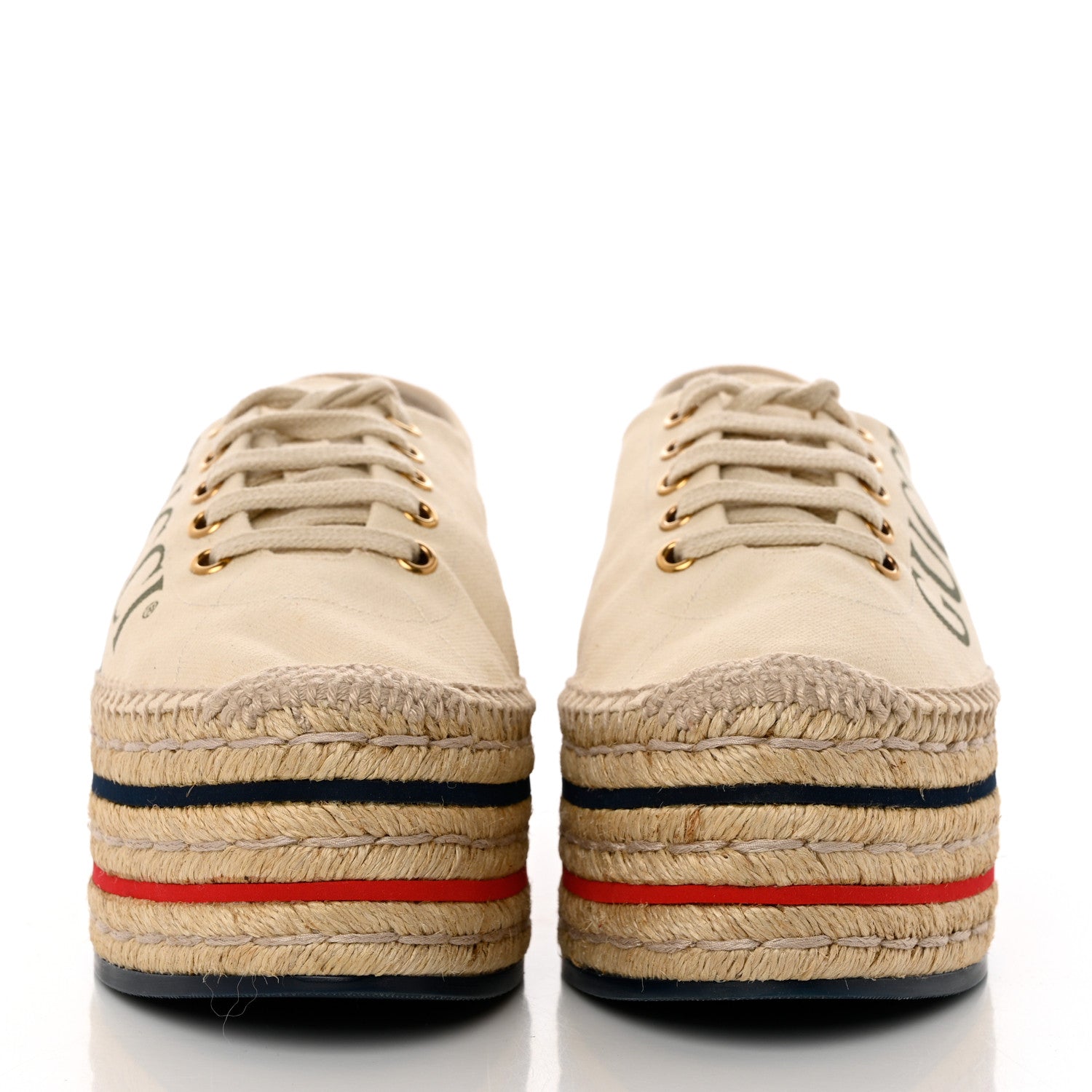 Gucci Canvas Logo Lace-Up Platform Espadrilles 38 Greggio Grege 2 of 13