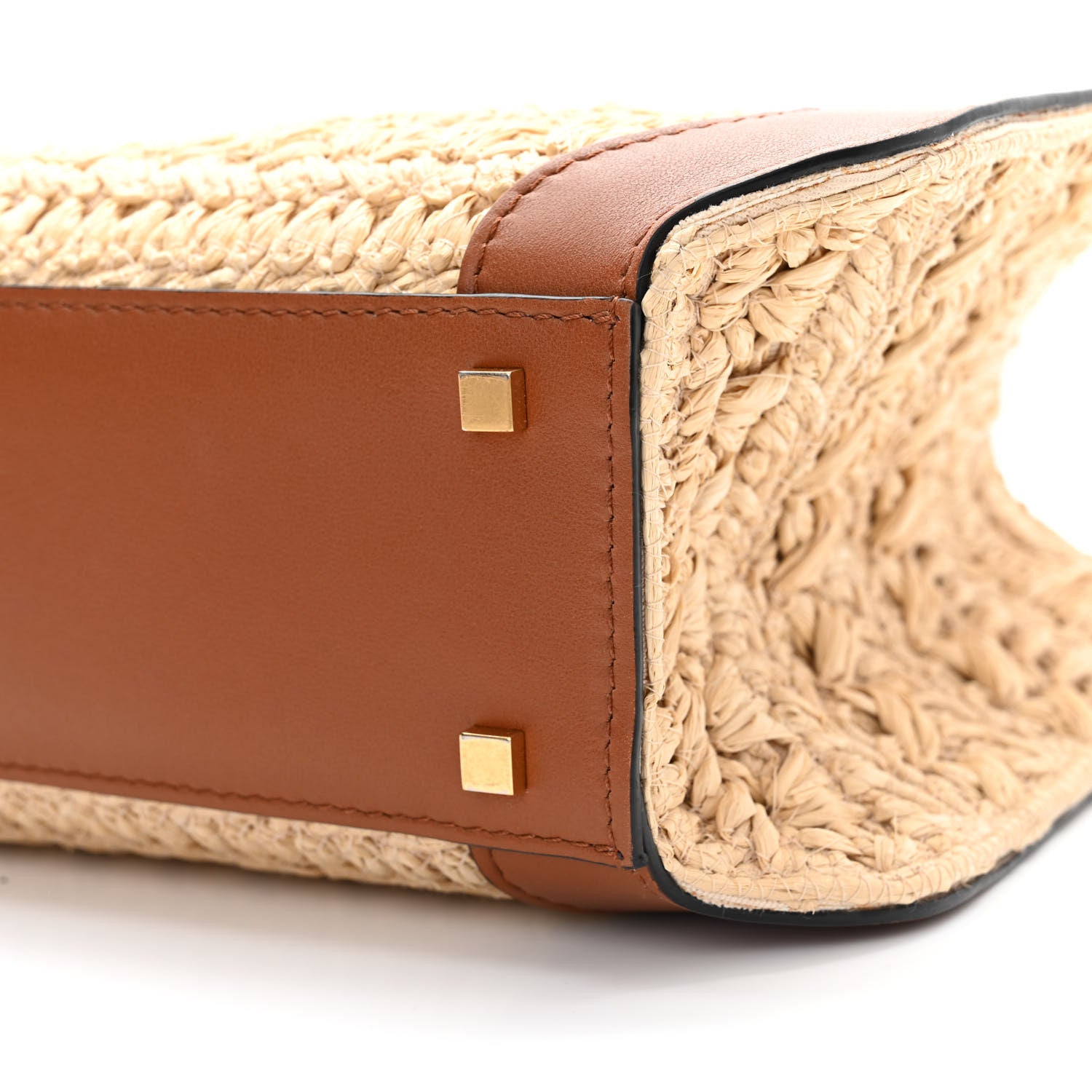 Valentino Garavani Raffia Calfskin Small Vlogo Signature Tote Natural Saddle Brown 9 of 13
