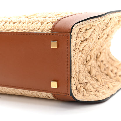 Valentino Garavani Raffia Calfskin Small Vlogo Signature Tote Natural Saddle Brown 9 of 13