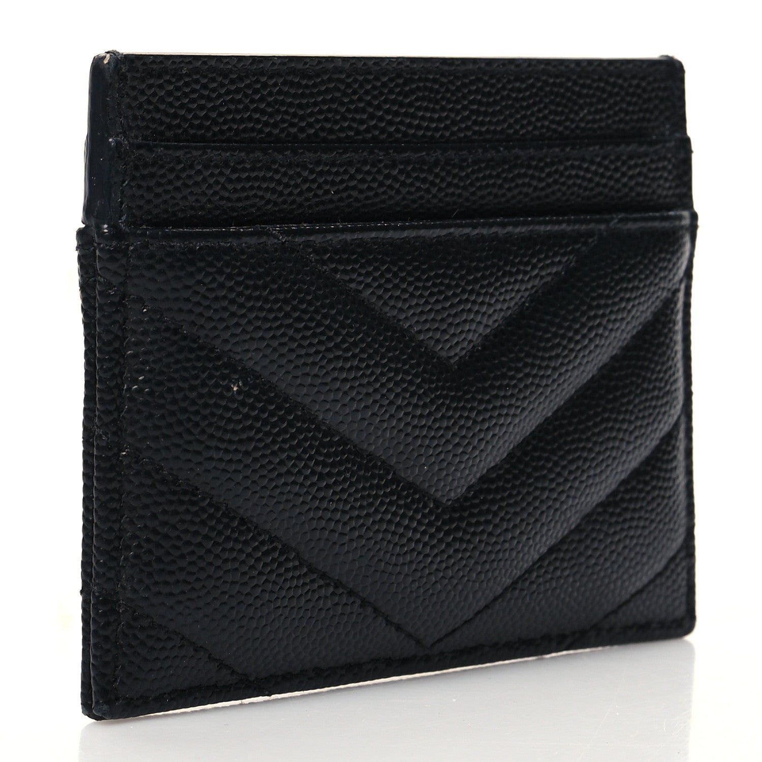 Saint Laurent Grain De Poudre Matelasse Chevron Monogram Credit Card Case Black 3 of 10