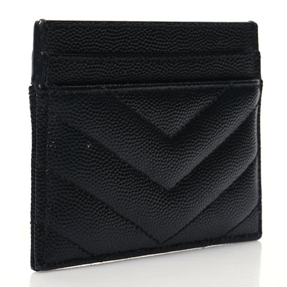 Saint Laurent Grain De Poudre Matelasse Chevron Monogram Credit Card Case Black 3 of 10