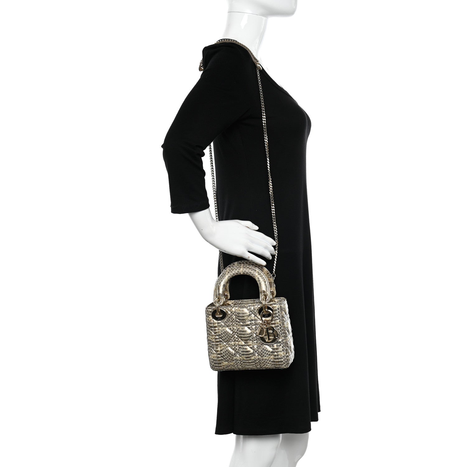 Christian Dior Snakeskin Cannage Mini Lady Dior Beige 2 of 9