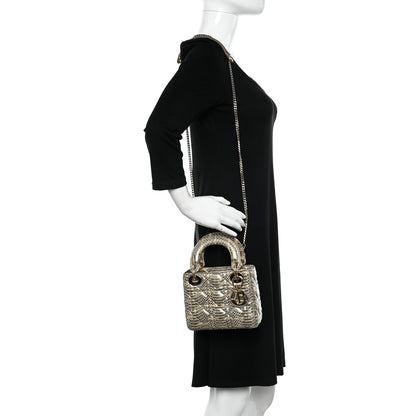 Christian Dior Snakeskin Cannage Mini Lady Dior Beige 2 of 9