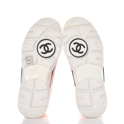 Chanel Suede Calfskin Lambskin Neoprene High Top CC Sneakers 37 White Fluo Orange 5 of 12