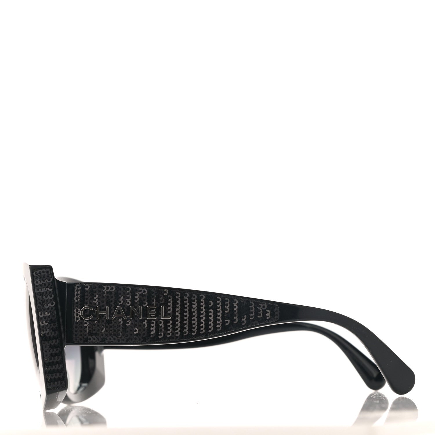 Chanel Acetate Sequin Rectangle Sunglasses 71407 Black 3 of 8