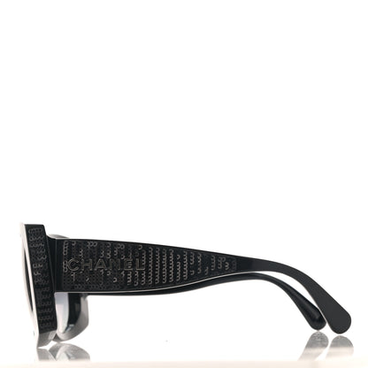 Chanel Acetate Sequin Rectangle Sunglasses 71407 Black 3 of 8