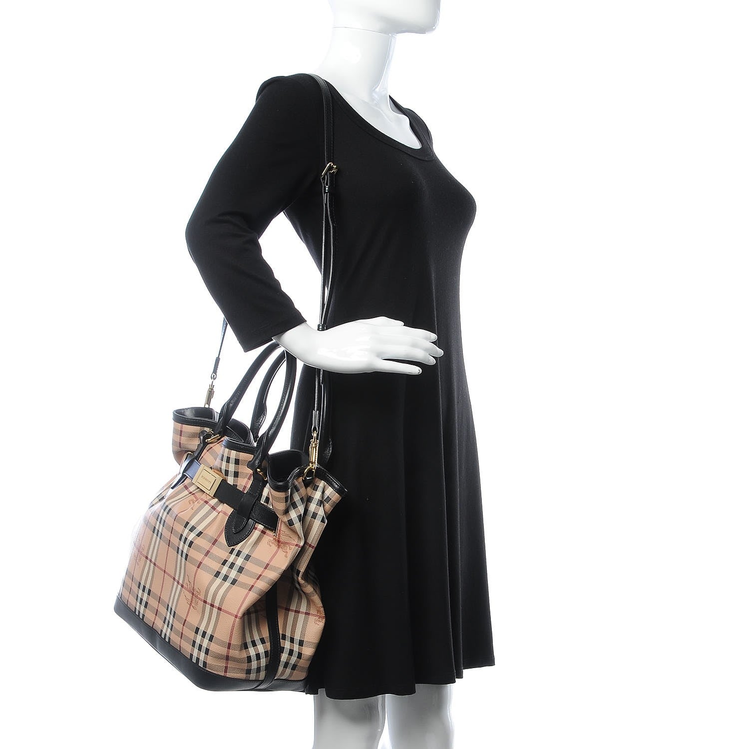 Burberry Haymarket Check Medium Golderton Tote Black 2 of 14