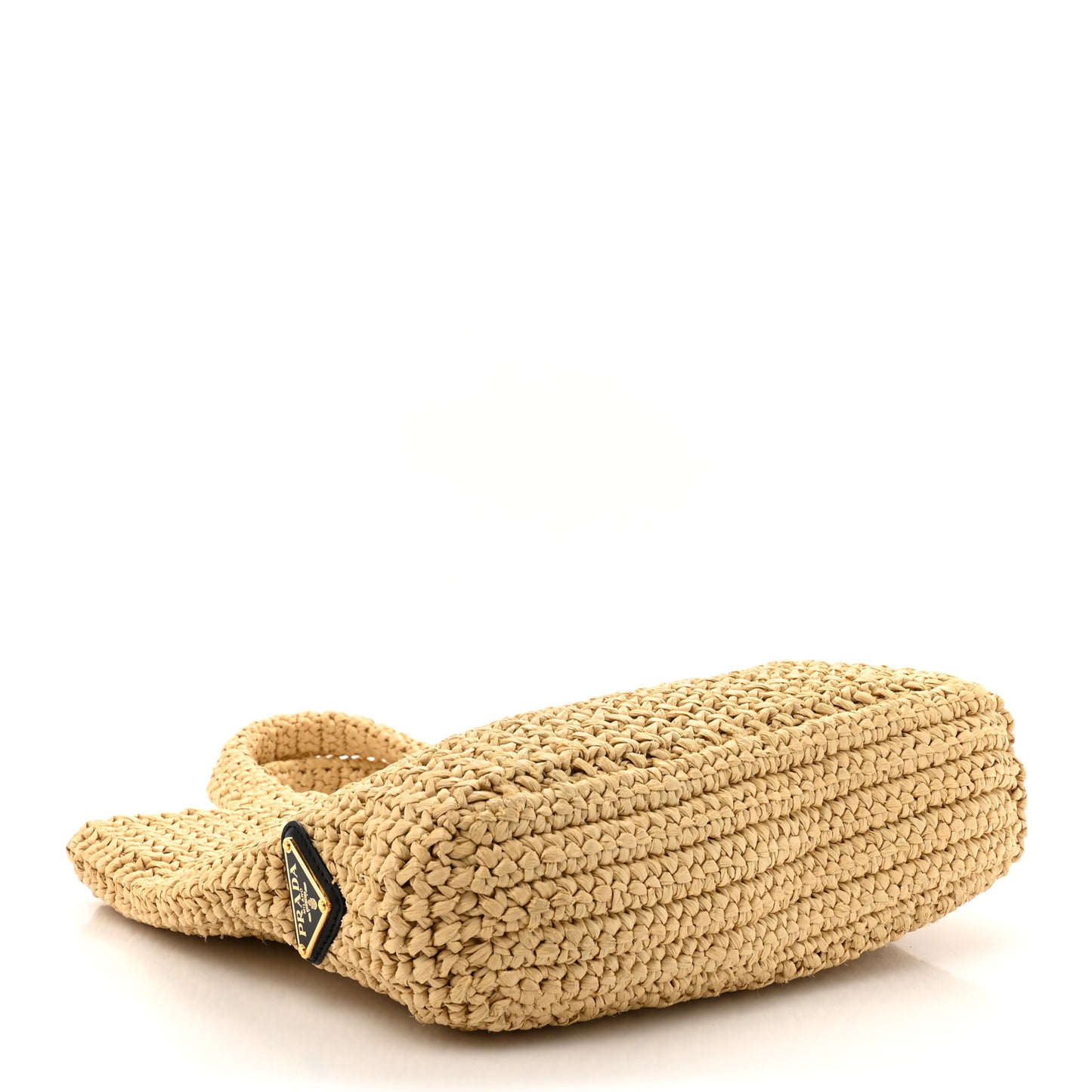 Yarn Raffia Effect Crochet Embroidered Small Logo Tote Naturale