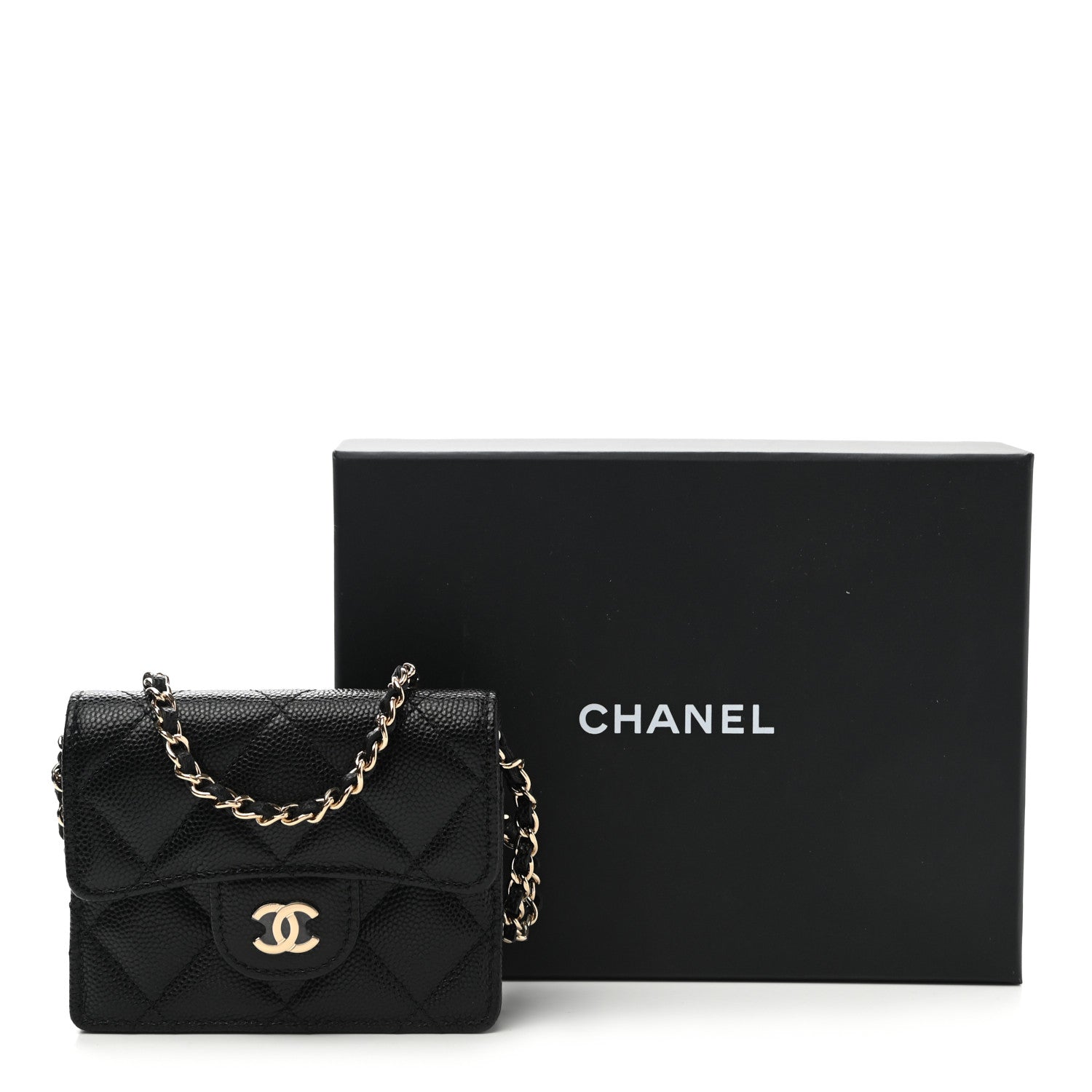 Chanel Caviar Quilted Flap Card Holder On Chain Black 9 of 9