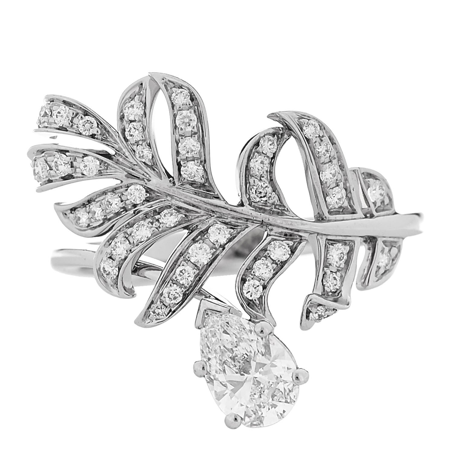 Chanel 18K White Gold Diamond Plume De Chanel Ring 53 6.5 1 of 5