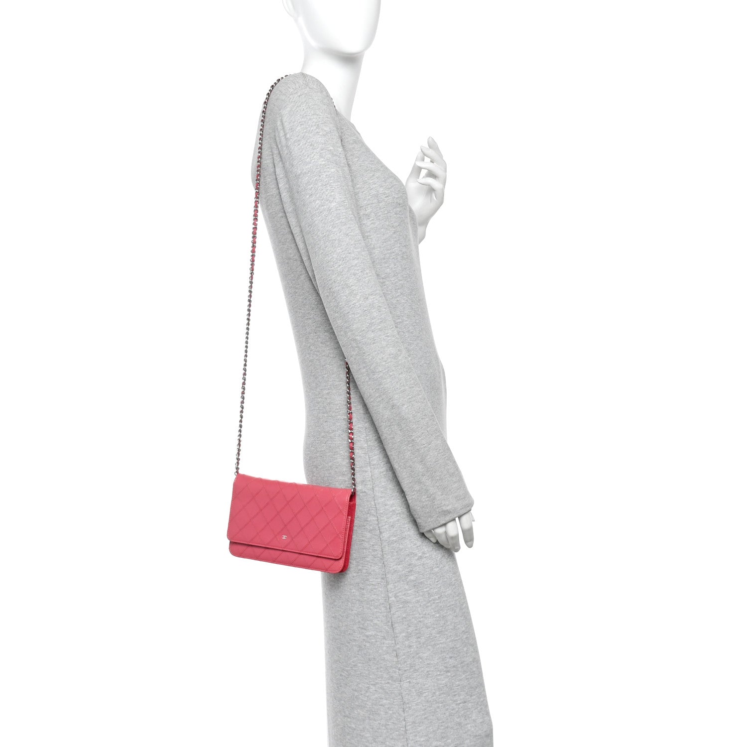 Chanel Lambskin Diamond Stitched Wallet On Chain WOC Pink 2 of 15