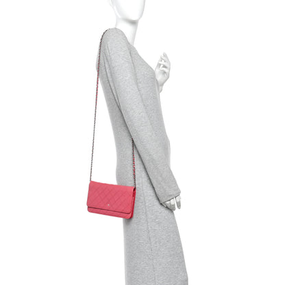 Chanel Lambskin Diamond Stitched Wallet On Chain WOC Pink 2 of 15