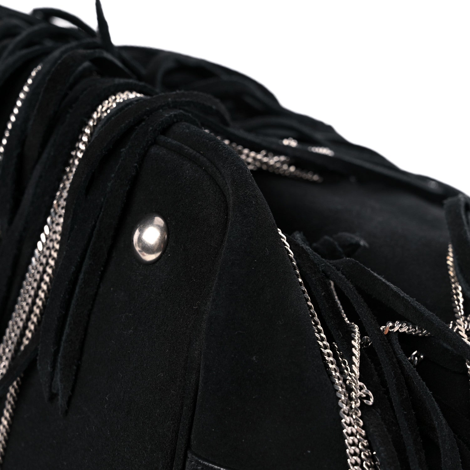 Saint Laurent Suede Calfskin Medium Emmanuelle Chain Fringe Bucket Bag Black 8 of 12