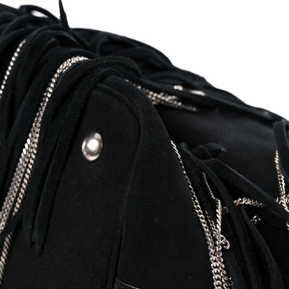 Saint Laurent Suede Calfskin Medium Emmanuelle Chain Fringe Bucket Bag Black 8 of 12